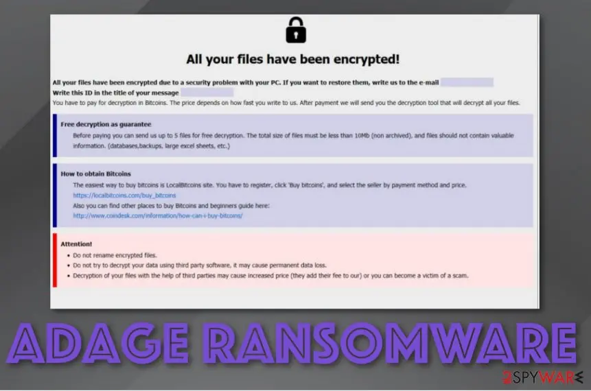 Screenshot of Adage ransomware: virus
