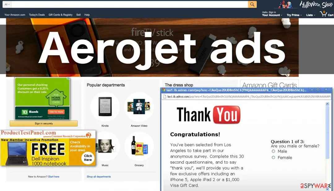 Screenshot of Aerojet ads: example