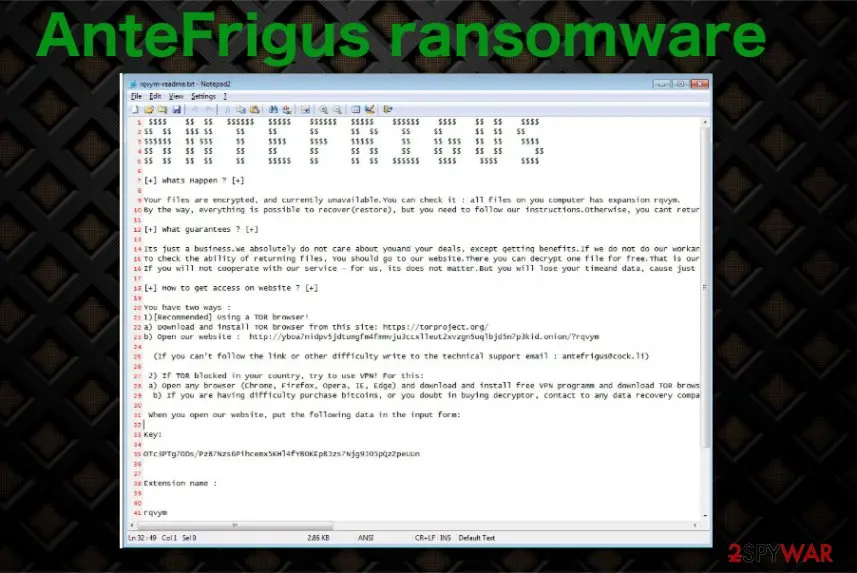 Screenshot of AnteFrigus ransomware: screenshot