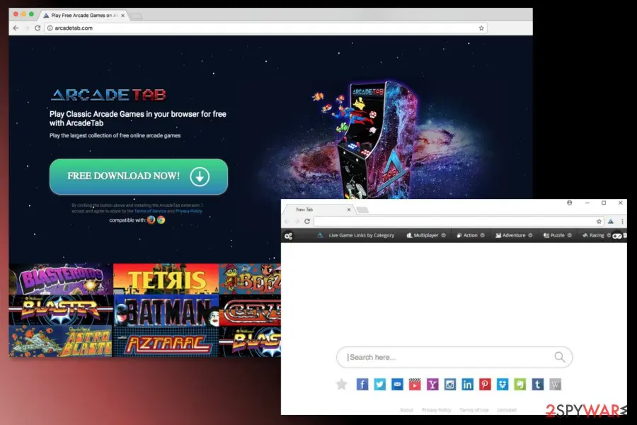 Screenshot of ArcadeTab: virus