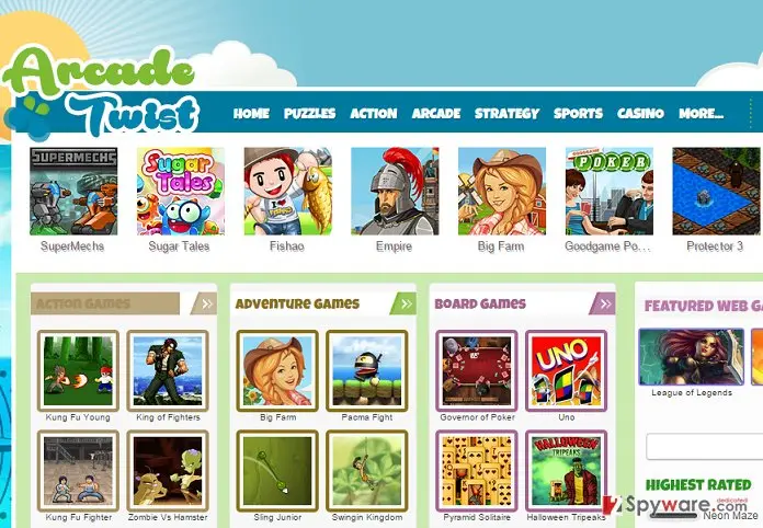Screenshot of ArcadeTwist ads: screenshot