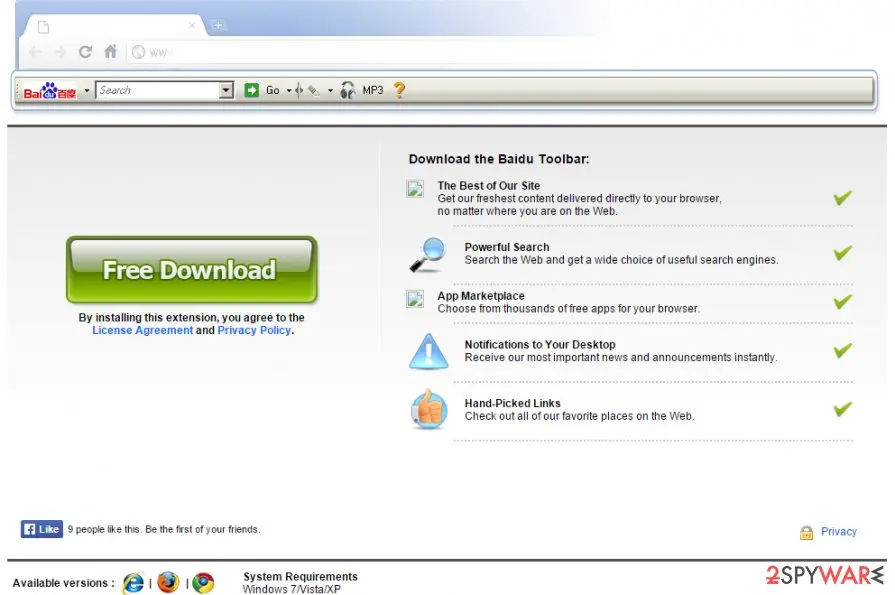 Screenshot of Baidu Toolbar: virus