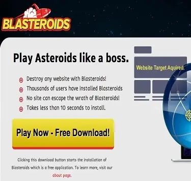 Screenshot of Blasteroids adware: 1