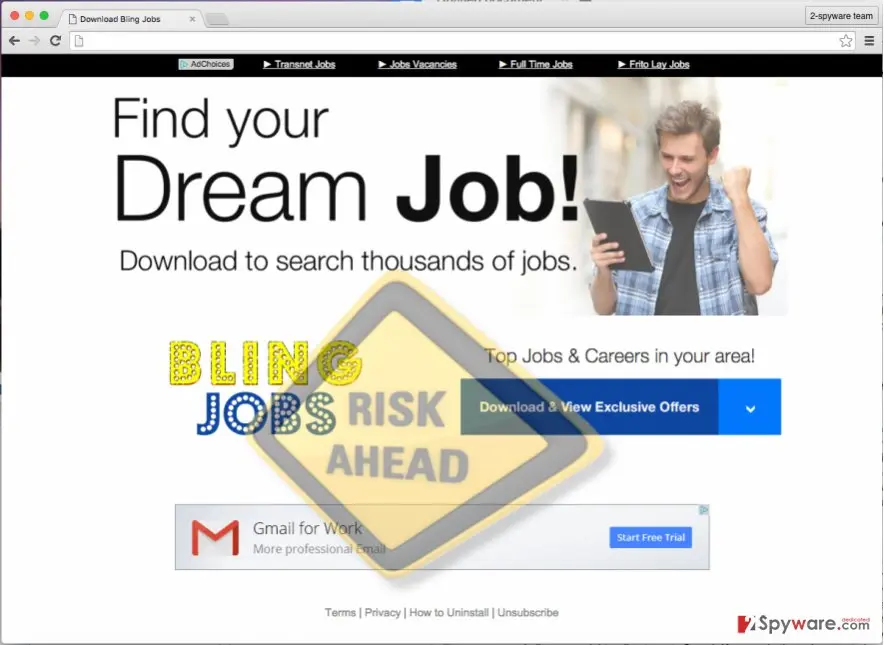 Screenshot of BlingJobs: virus
