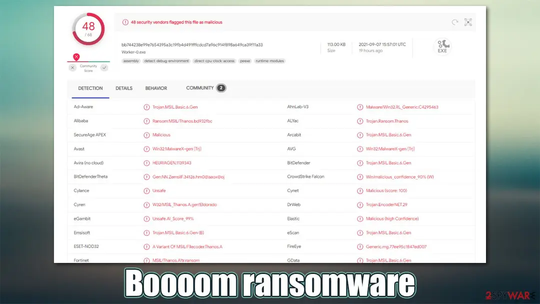 Screenshot of Boooom ransomware: virus