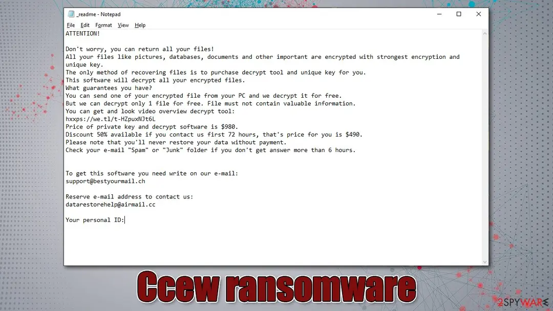 Screenshot of Ccew ransomware: djvu