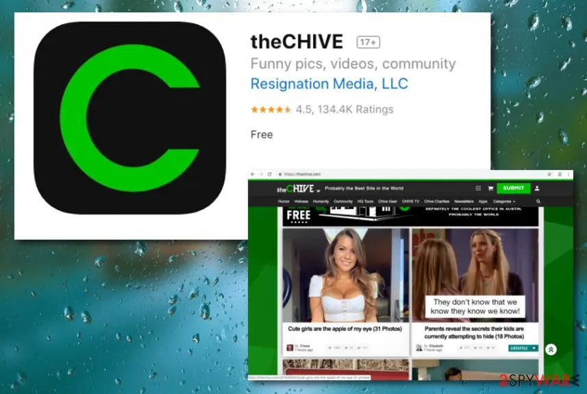 App Store page of theCHIVE in 2019: green C icon, rating 17+, Resignation Media, LLC, 4.5 stars with 134.4K ratings, and the website below
