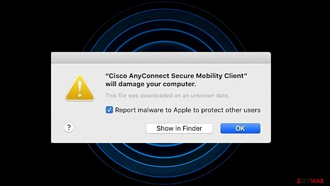 Cisco AnyConnect will damage your computer: screenshot