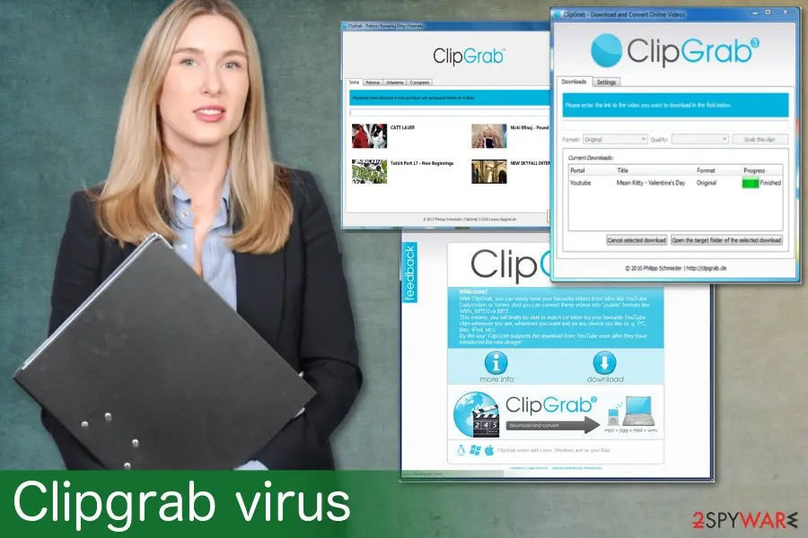 ClipGrab 3 downloads window and ClipGrab web page start screen from our 2018 report