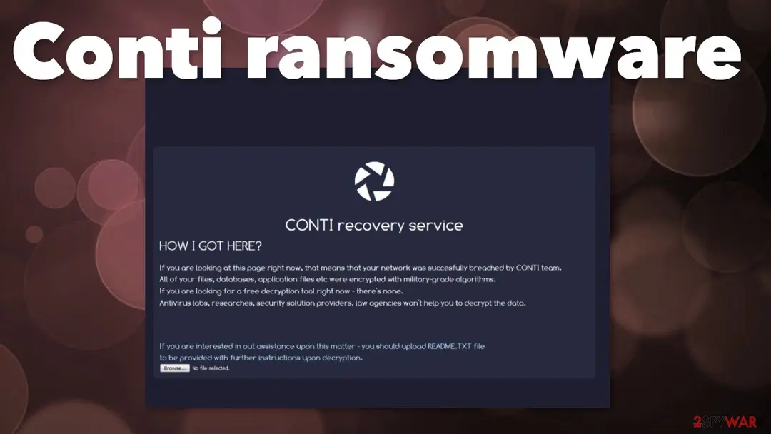 Screenshot of Conti ransomware: screenshot