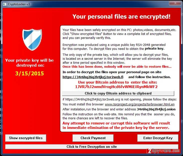 Screenshot of Cryptolocker: v3 virus