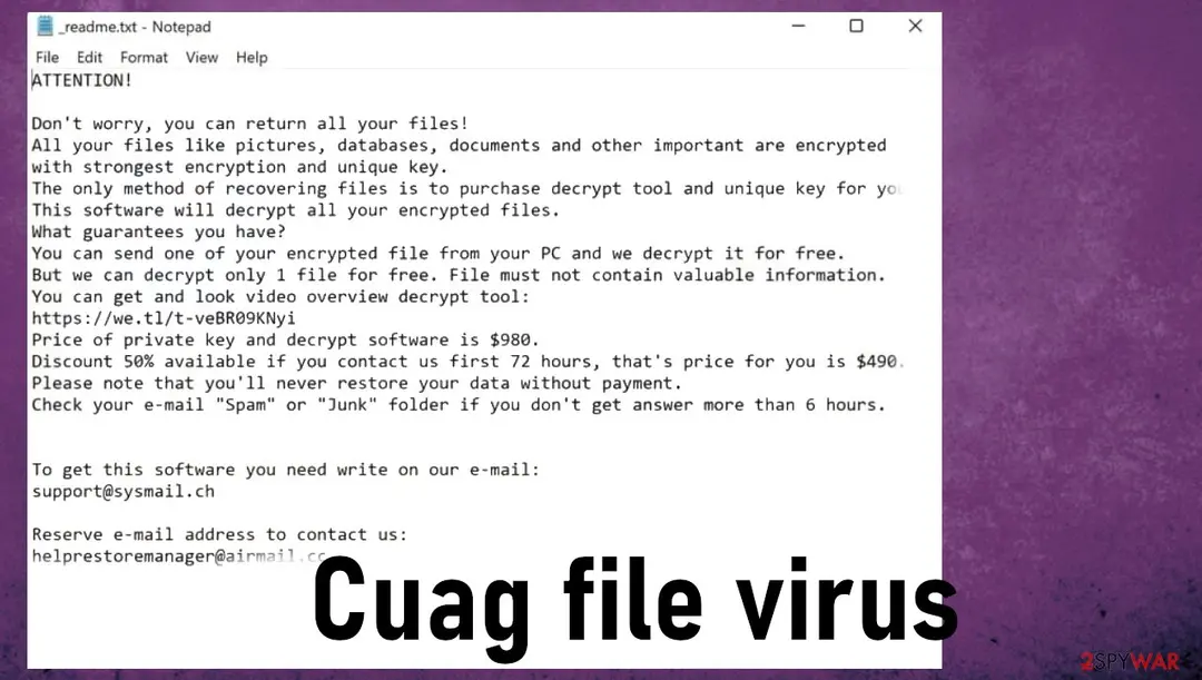 Screenshot of Cuag ransomware: virus
