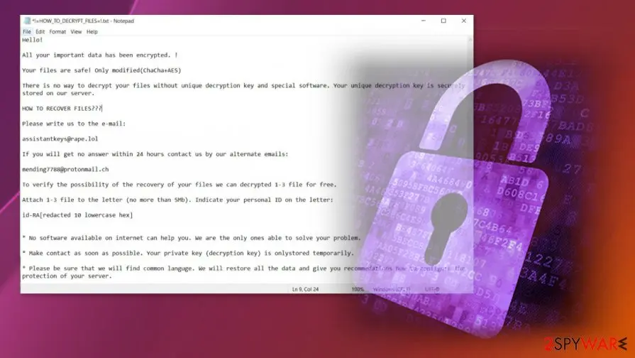 Screenshot of Curator ransomware: virus