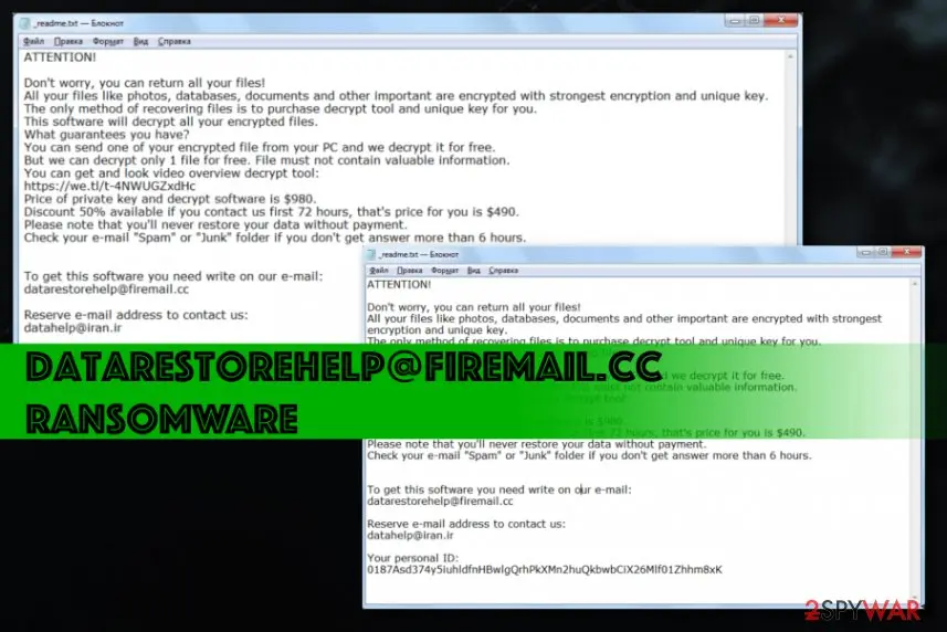 Datarestorehelp@firemail.cc ransomware: datarestorehelpfiremail cc ransomware