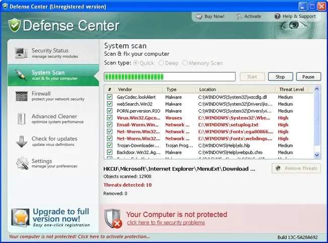 Screenshot of Defense Center: screenshot
