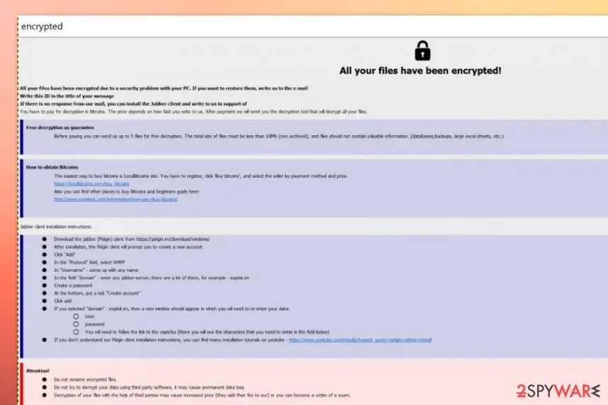 Screenshot of Dewar ransomware: virus