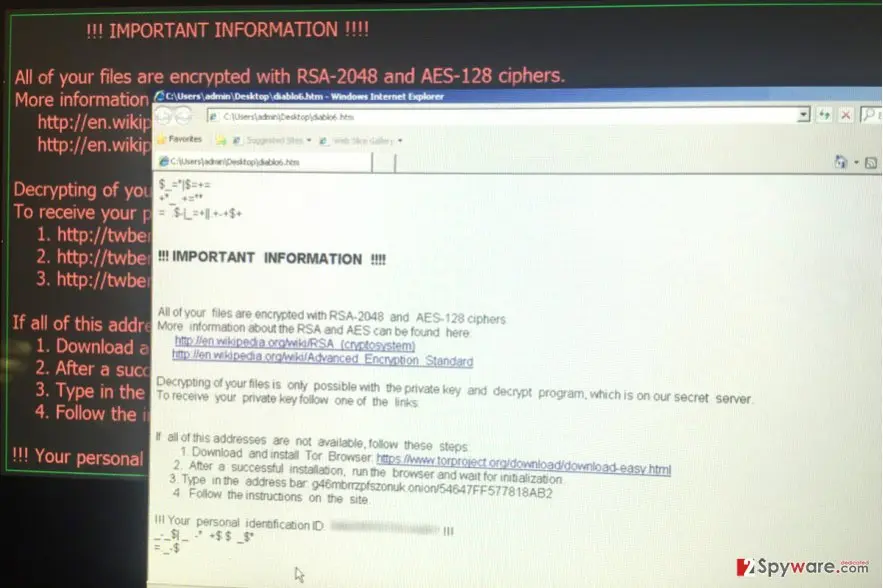 Diablo6 ransomware virus: screenshot