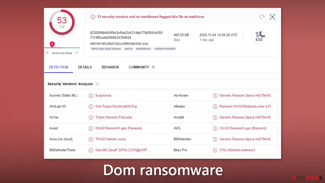 Screenshot of Dom: ransomware