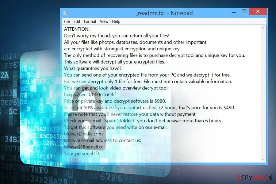 Screenshot of Doples ransomware: screenshot
