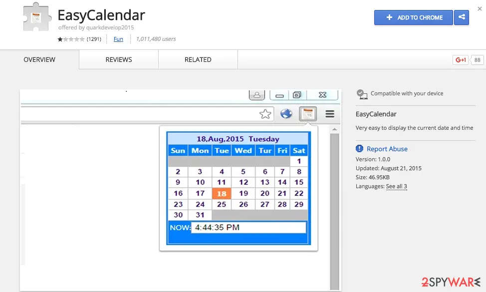 Screenshot of EasyCalendar: virus 1