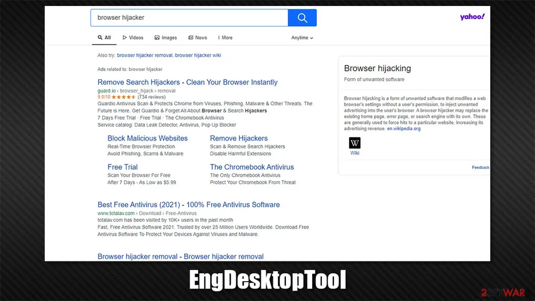 Screenshot of EngDesktopTool: browser hijacker