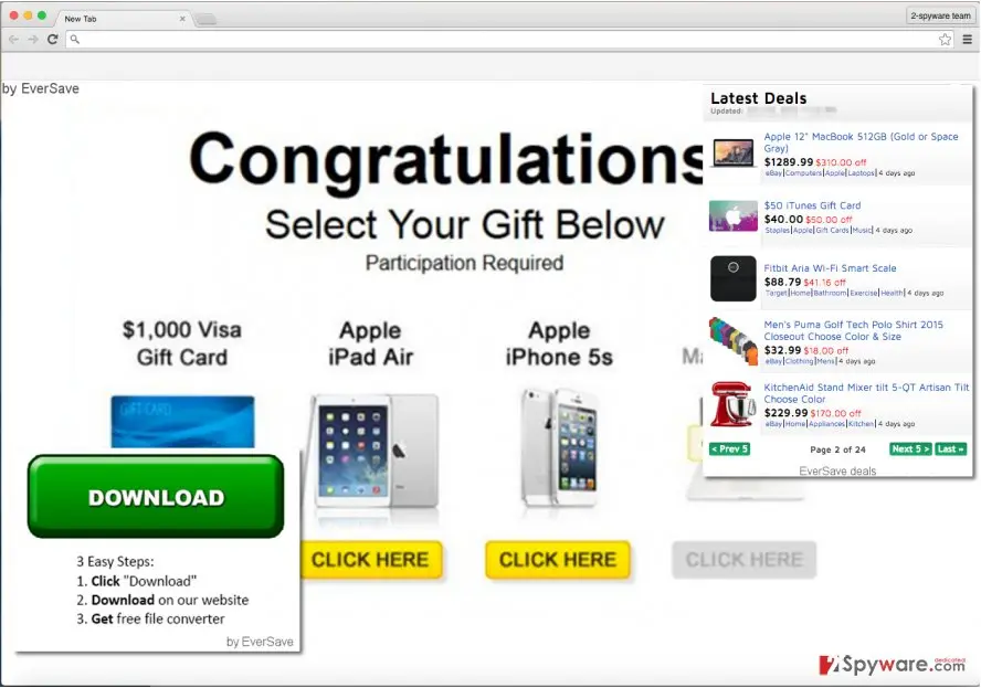 Screenshot of EverSave ads: screenshot