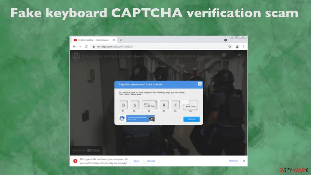 B, S, Tab, A, F, Enter" fake Captcha verification: fake keyboard captcha verification