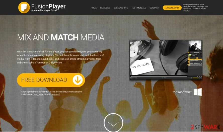 Fusion Player ads: fusionplayer download website screenshot