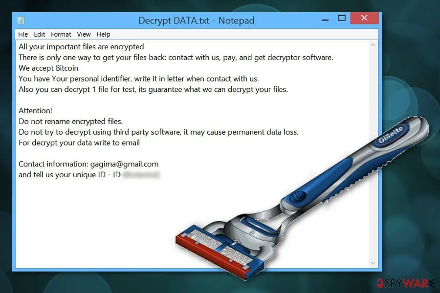 Screenshot of GILLETTE ransomware: screenshot