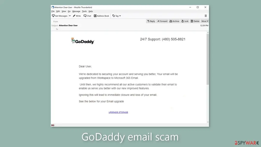 GoDaddy email scam: screenshot