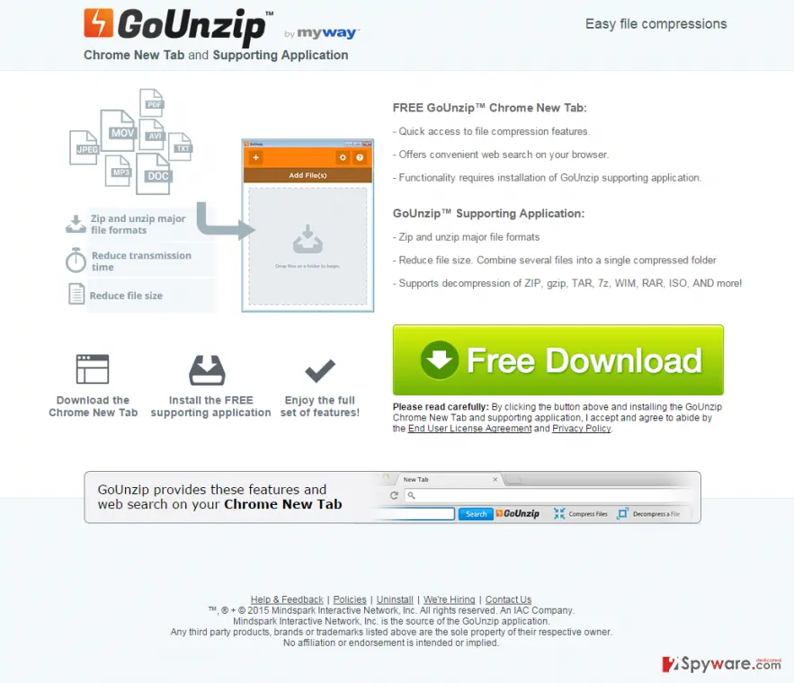 Screenshot of GoUnzip Toolbar: screenshot