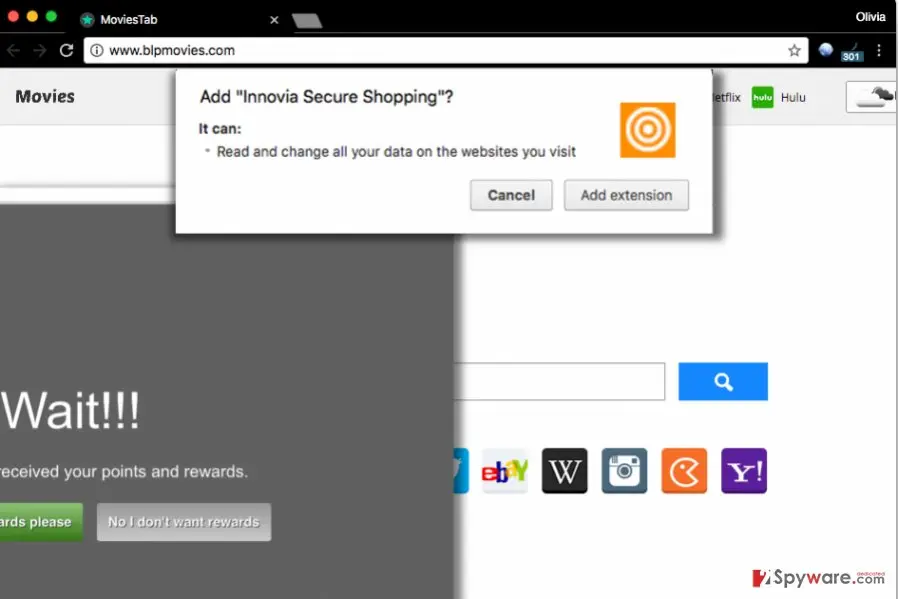 Innovia Secure Shopping virus: screenshot