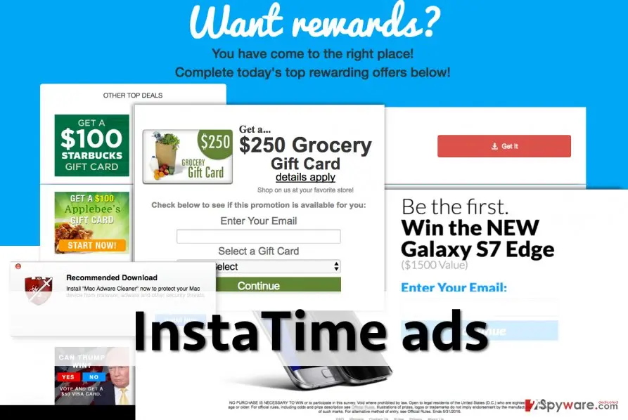 Screenshot of InstaTime ads: examples