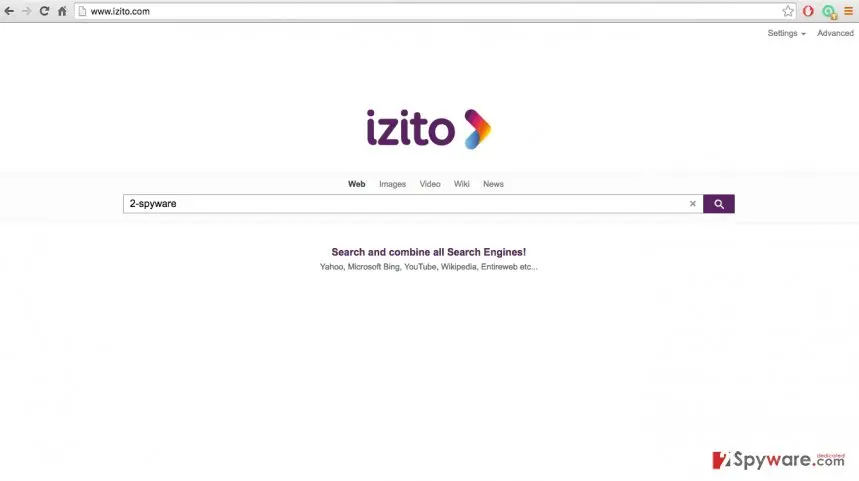 Izito.com virus: izito com browser hijacker website screenshot