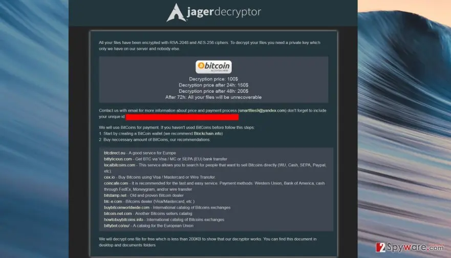 Jager ransomware virus: jager ransomware payment page