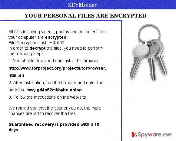 Screenshot of KEYHolder virus: screenshot