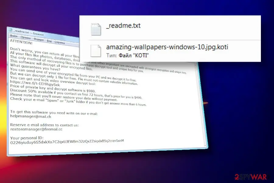 Screenshot of Koti: ransomware virus