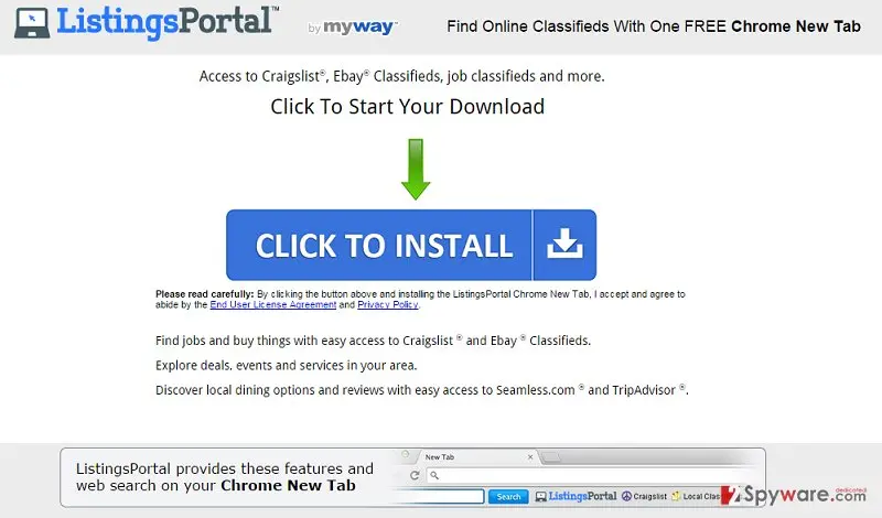 Screenshot of ListingsPortal Toolbar: screenshot