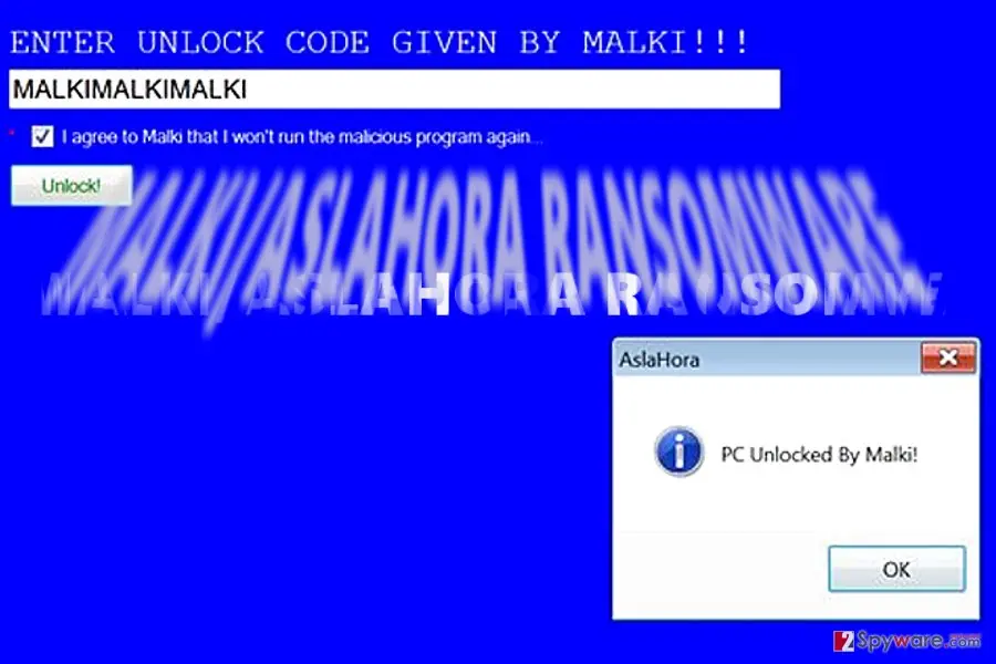AslaHora ransomware virus: malki1