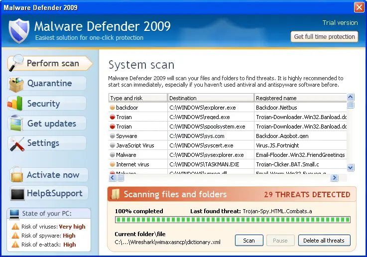 Malware Defender 2009: screenshot