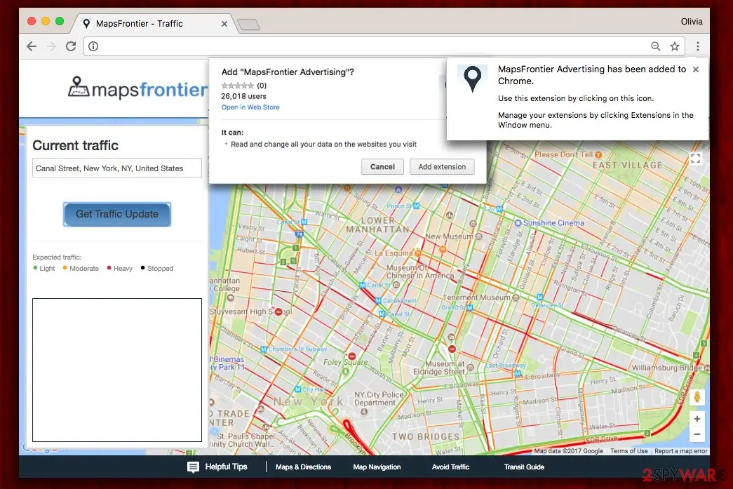 Screenshot of MapsFrontier virus: website