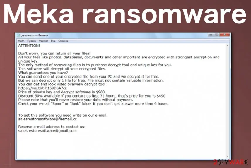 Screenshot of Meka ransomware: virus