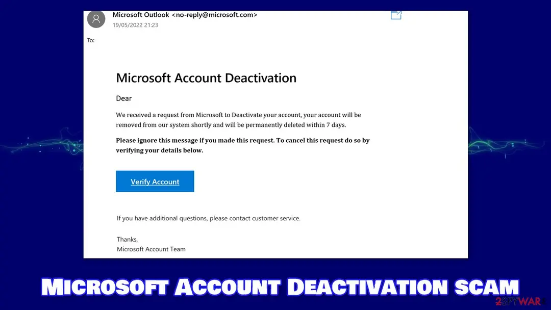 Microsoft Account Deactivation: email scam