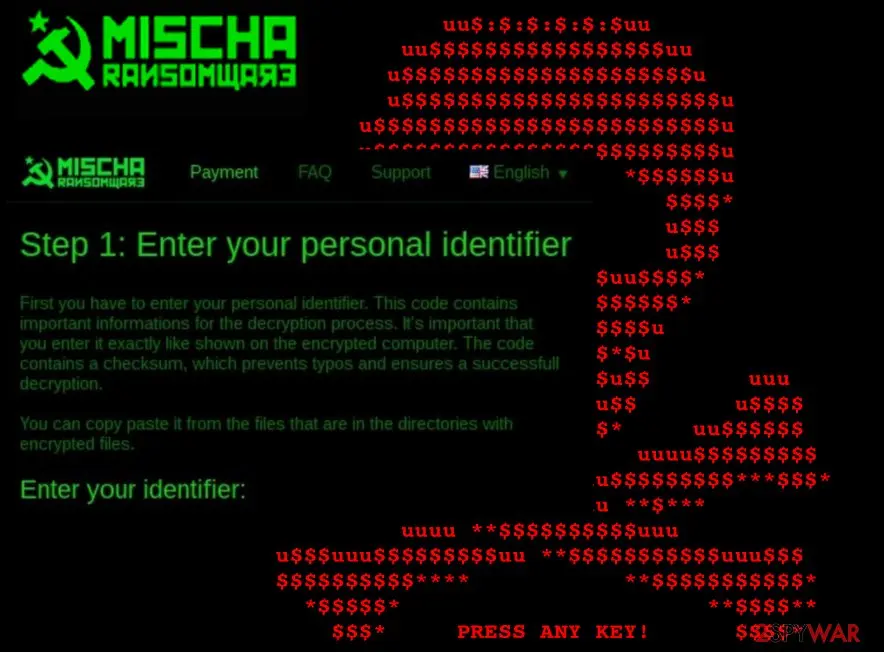 Mischa ransomware virus: illustration