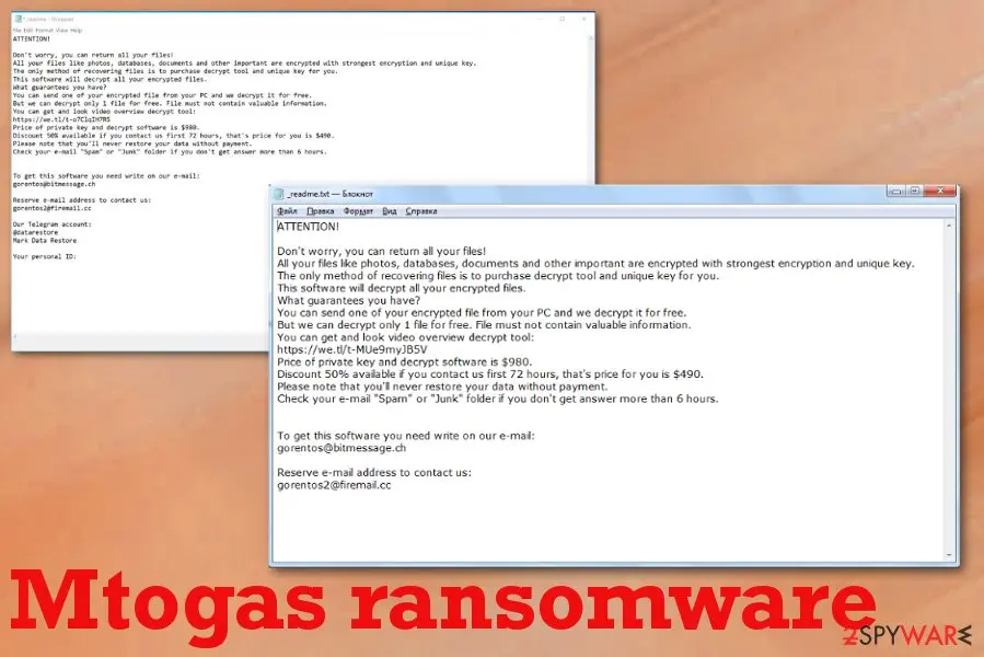 Screenshot of Mtogas ransomware: cryptovirus