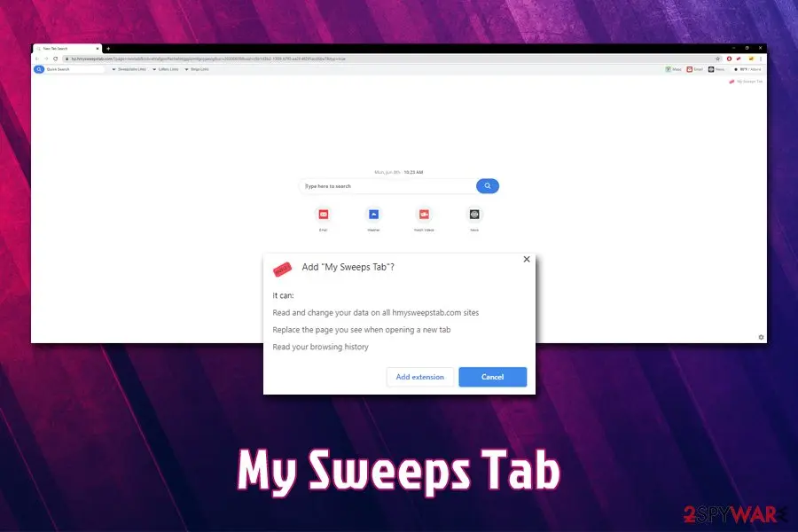 My Sweeps Tab: potentially unwnated program browser hijacker