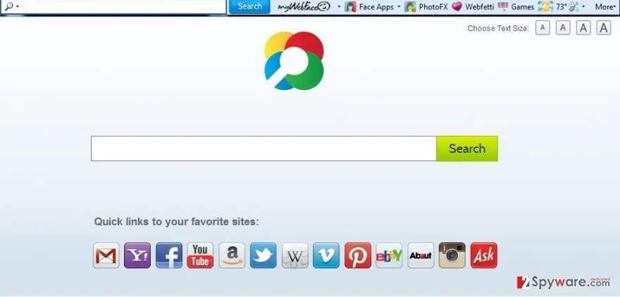 Screenshot of MyWebFace toolbar: screenshot
