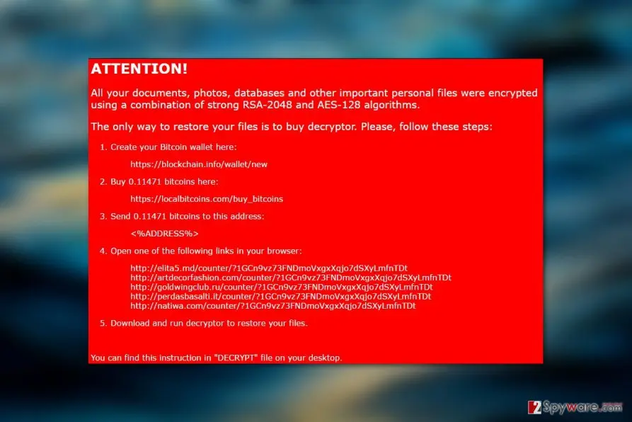 Screenshot of Nemucod: aes virus