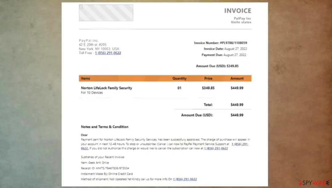 Norton LifeLock scam: screenshot