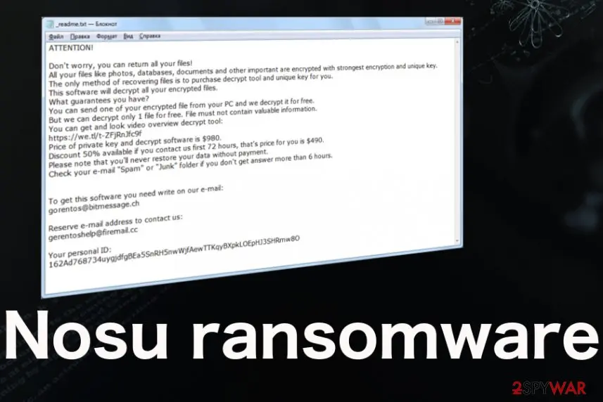 Screenshot of Nosu ransomware: screenshot